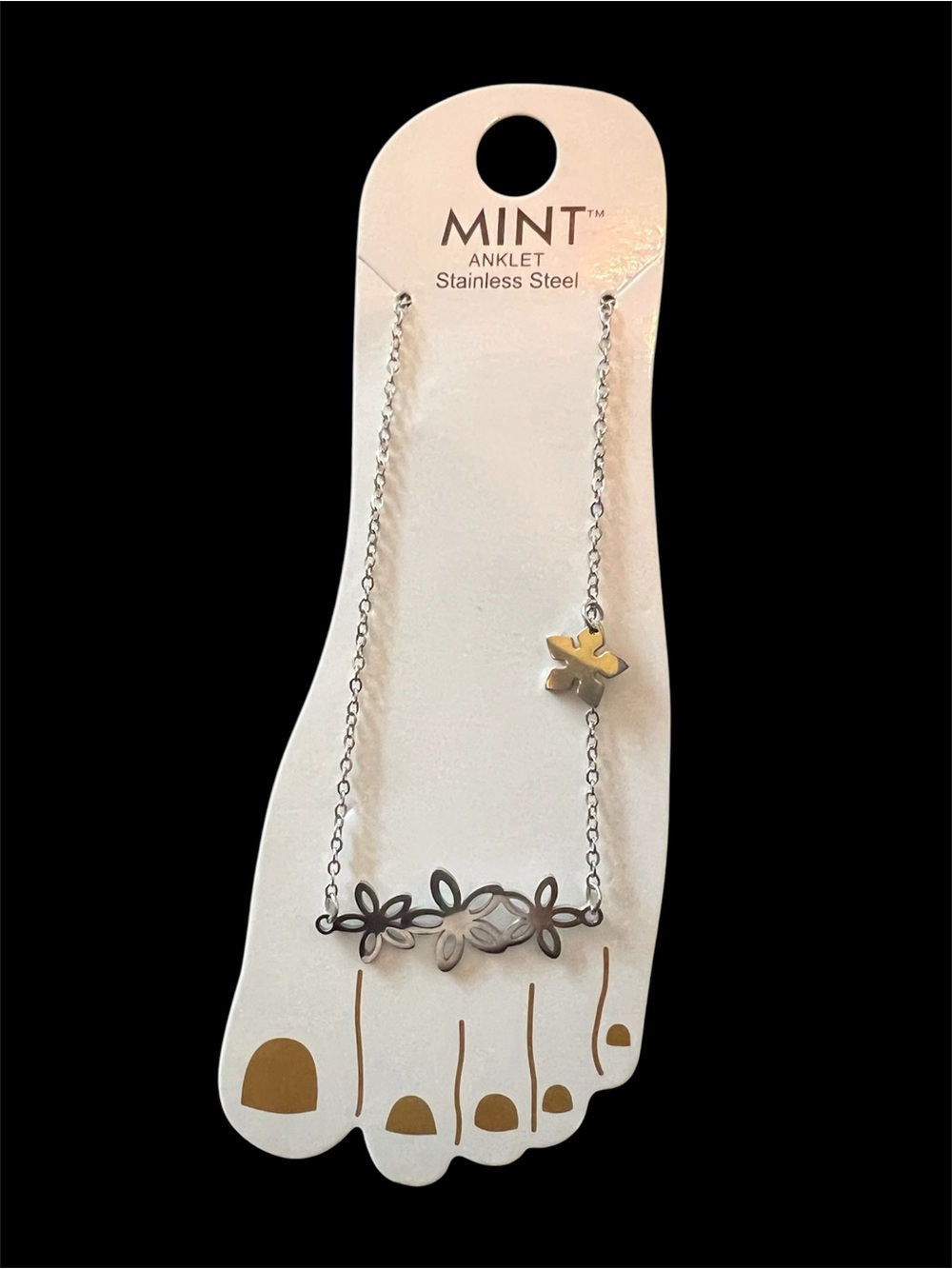 MINT Floral Stainless Steel Anklet - Silver Tone